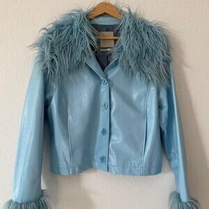 Baby Blue Faux Leather & Fur Jacket